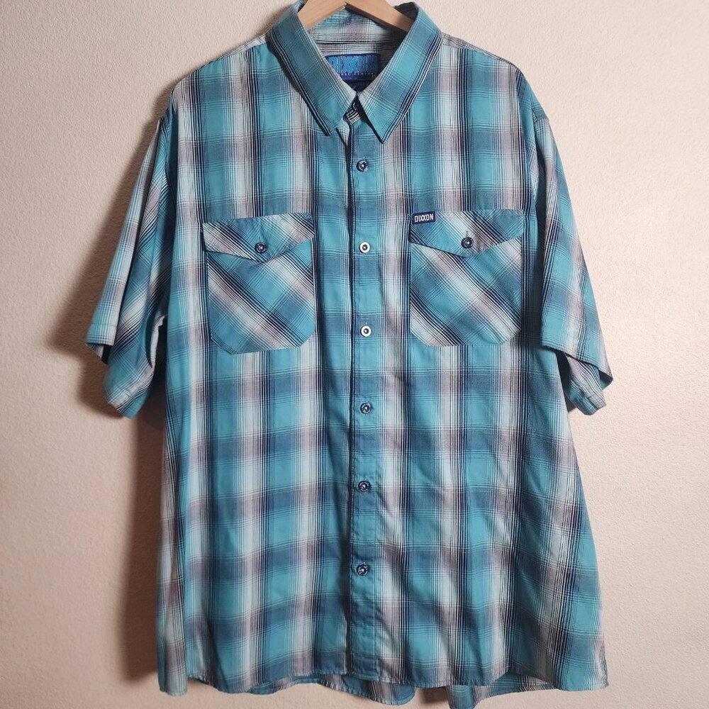 Dixxon Blue Marlin Shirt Mens 3XL Blue Plaid Bamboo Blend Short Sleeve